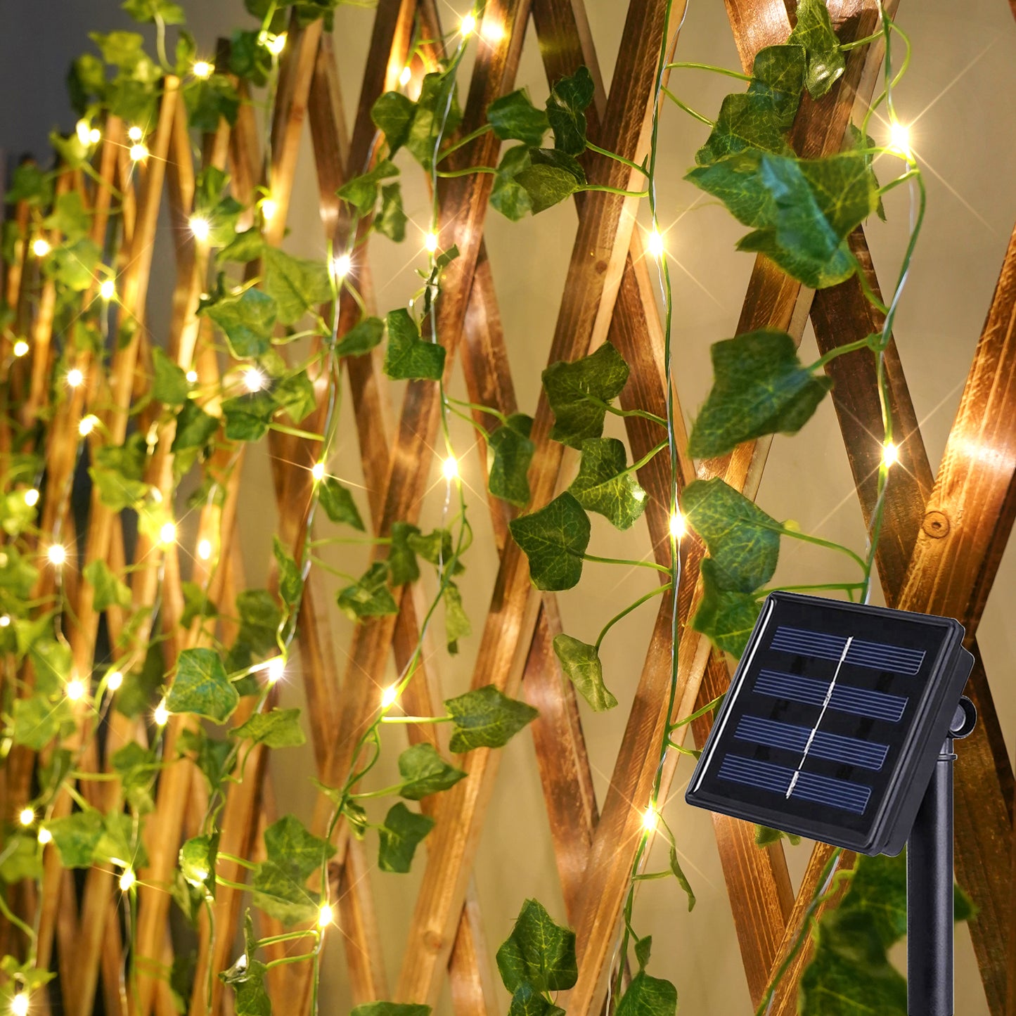 SUDDUS Solar Vine Fairy Lights – 33ft 100 LED Waterproof Outdoor Vine Lights with 8 Modes for Garden, Patio, Fence, Balcony