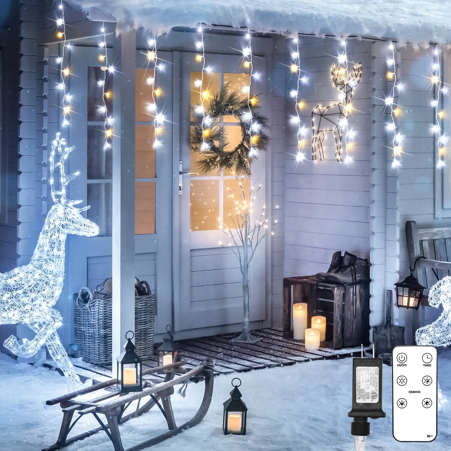 SUDDUS 240 LED Christmas Icicle Lights – in Warm White Lights with Remote, Timer & Waterproof Design for Indoor/Outdoor Decor