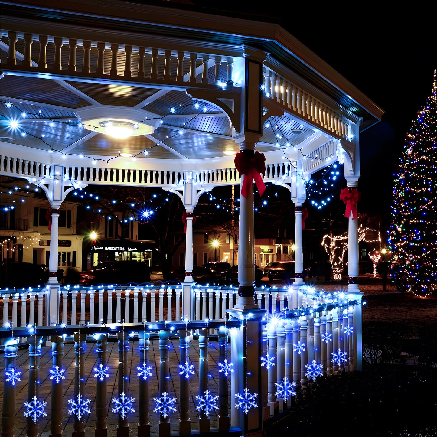 SUDDUS Snowflake Icicle String Lights – 168 LED / 10.7 ft Plug-in Hanging Drops with 14 Snowflake Drops, Connectable, White, Indoor/Outdoor Holiday Decor