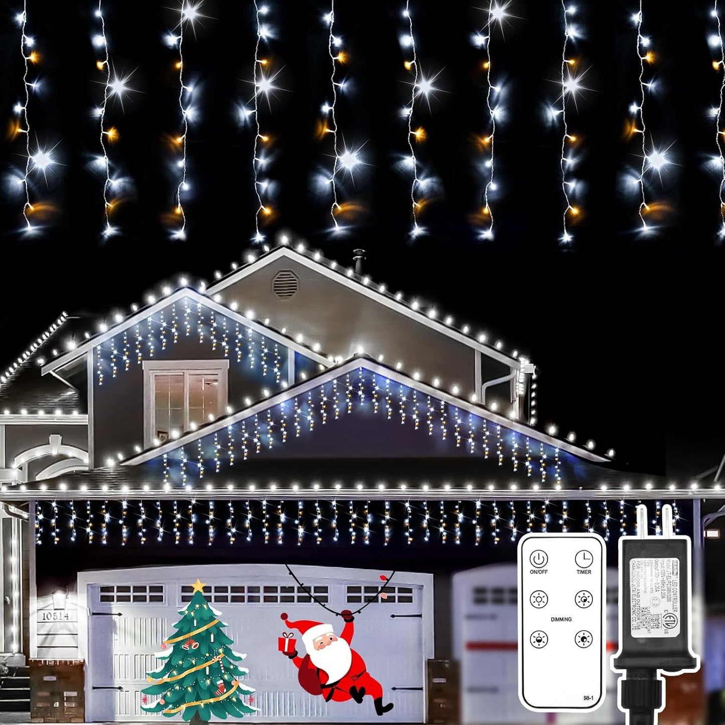 SUDDUS 240 LED Christmas Icicle Lights – in Warm White Lights with Remote, Timer & Waterproof Design for Indoor/Outdoor Decor