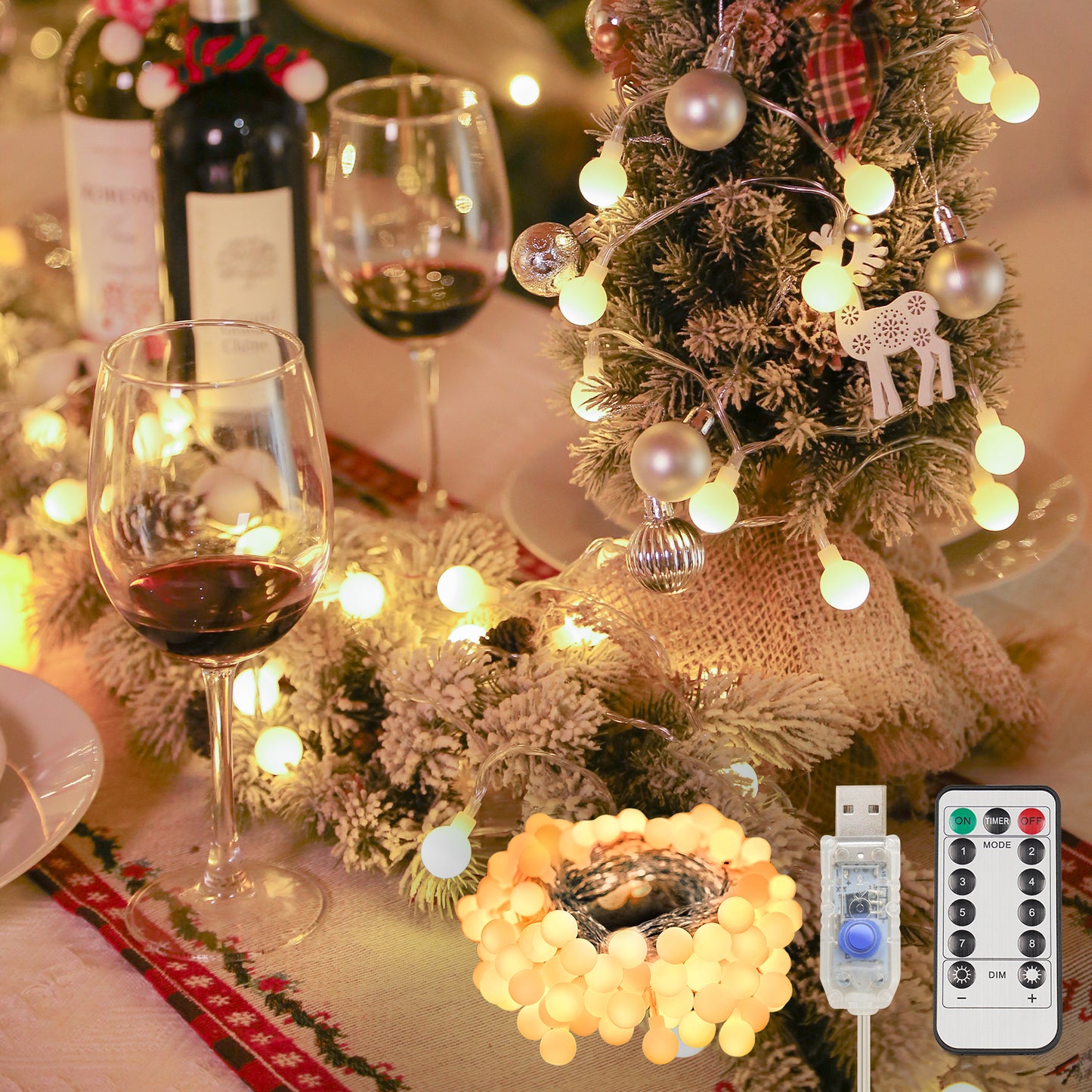 SUDDUS 100 LED Warm White Globe String Lights – 33FT Plug-in Fairy Lights with Remote & Timer, Connectable Indoor/Outdoor Decorative Lights for Bedroom, Dorm, Classroom, Patio, Christmas Tree