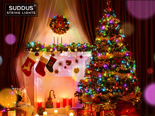 SUDDUS Multicolor Christmas Tree Lights – Plug-In LED String Lights with Remote & Timer, Available in  100 LED — 500 LED for Indoor & Outdoor Décor