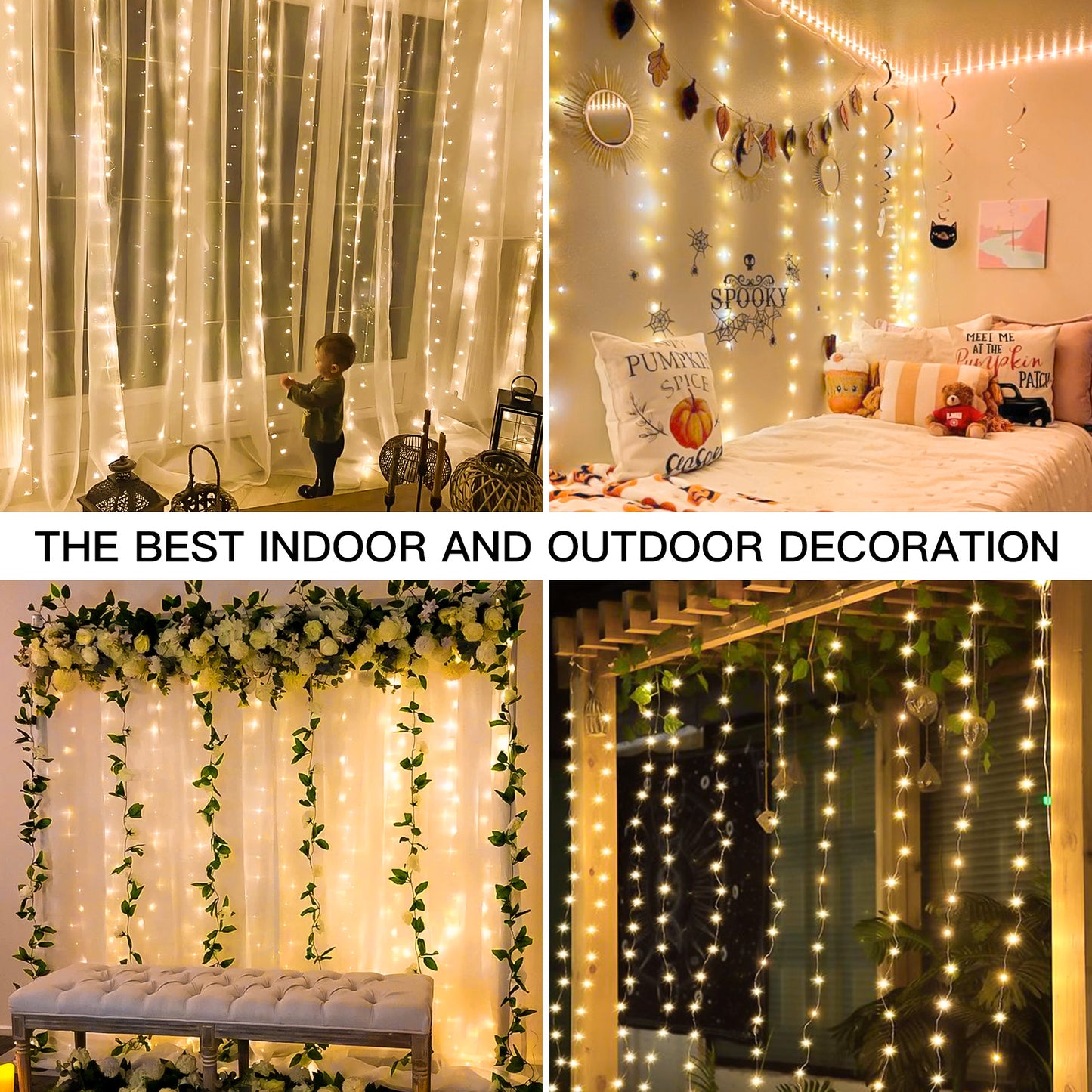 SUDDUS 200 LED USB Curtain Fairy Lights, 6.5×6.5 ft Plug-in String Lights with Remote, Timer & Dimming, Waterproof Indoor/Outdoor Window & Wall Decor