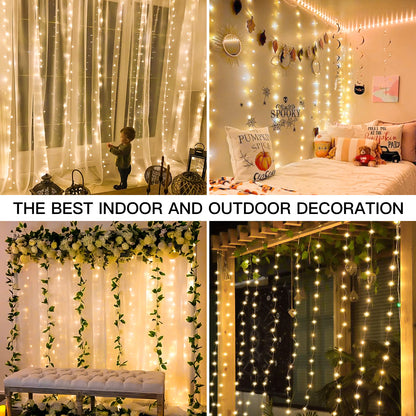 SUDDUS 200 LED USB Curtain Fairy Lights, 6.5×6.5 ft Plug-in String Lights with Remote, Timer & Dimming, Waterproof Indoor/Outdoor Window & Wall Decor