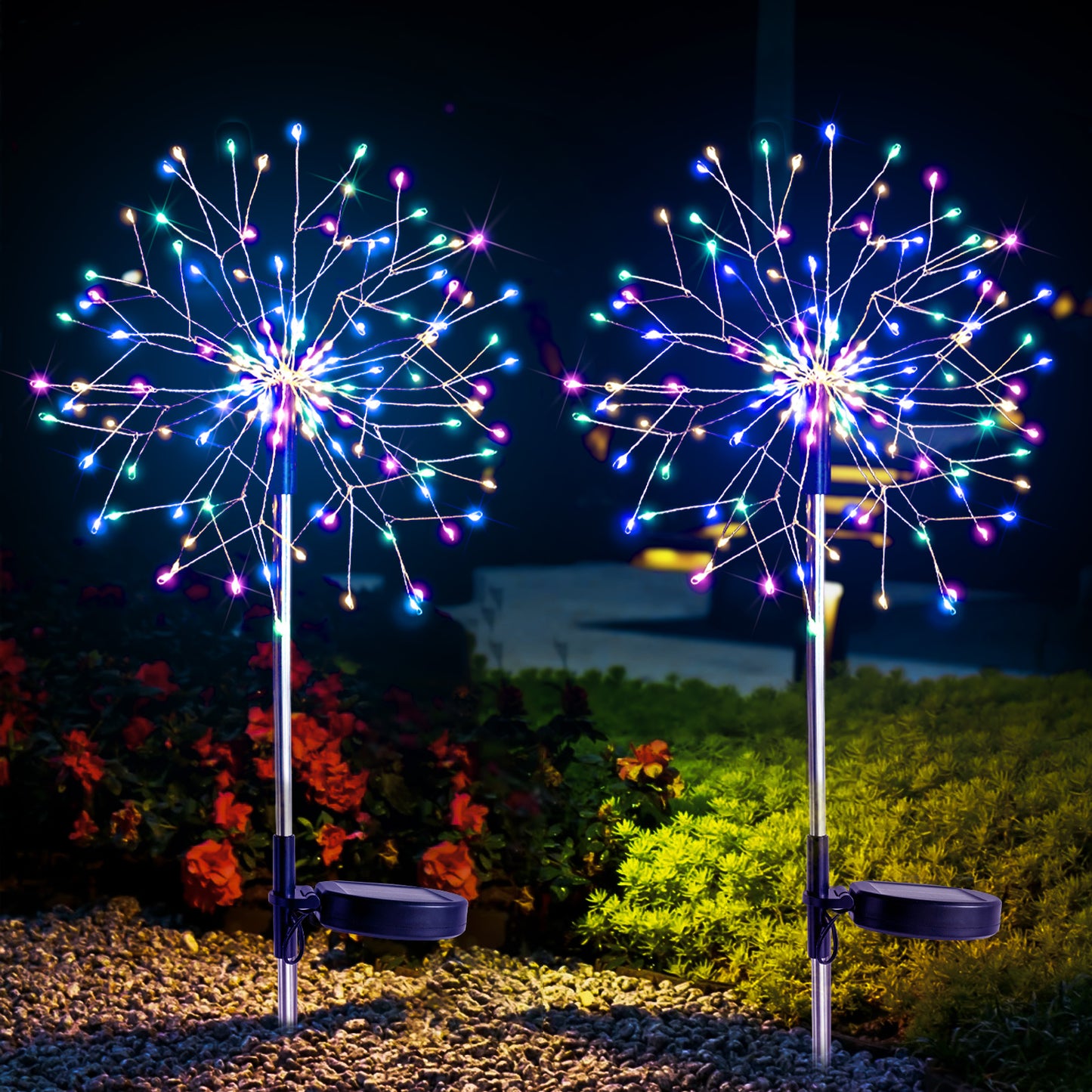 SUDDUS Solar Firework Garden Lights – 2 Pack 150 LED Outdoor Waterproof Fairy Lights for Yard, Pathway, Patio, Party & Holiday Decor
