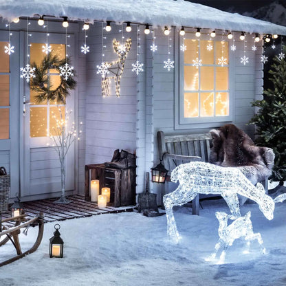 SUDDUS Snowflake Icicle String Lights – 168 LED / 10.7 ft Plug-in Hanging Drops with 14 Snowflake Drops, Connectable, White, Indoor/Outdoor Holiday Decor