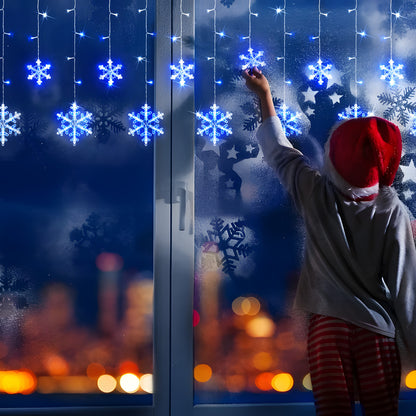 SUDDUS Snowflake Icicle String Lights – 168 LED / 10.7 ft Plug-in Hanging Drops with 14 Snowflake Drops, Connectable, White, Indoor/Outdoor Holiday Decor