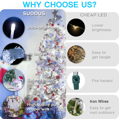 SUDDUS White String Lights with Timer & 12 Modes,  Plug-in Twinkle Lights, Connectable Indoor Outdoor Fairy Lights for Christmas Tree, Bedroom, Wedding, Party Decor