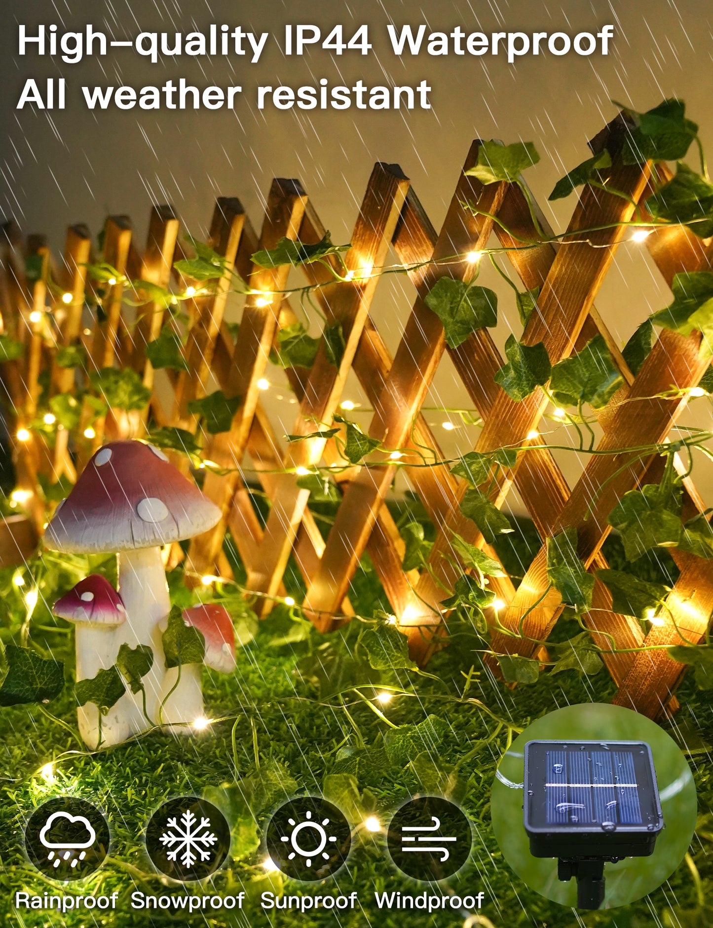 SUDDUS Solar Vine Fairy Lights – 33ft 100 LED Waterproof Outdoor Vine Lights with 8 Modes for Garden, Patio, Fence, Balcony