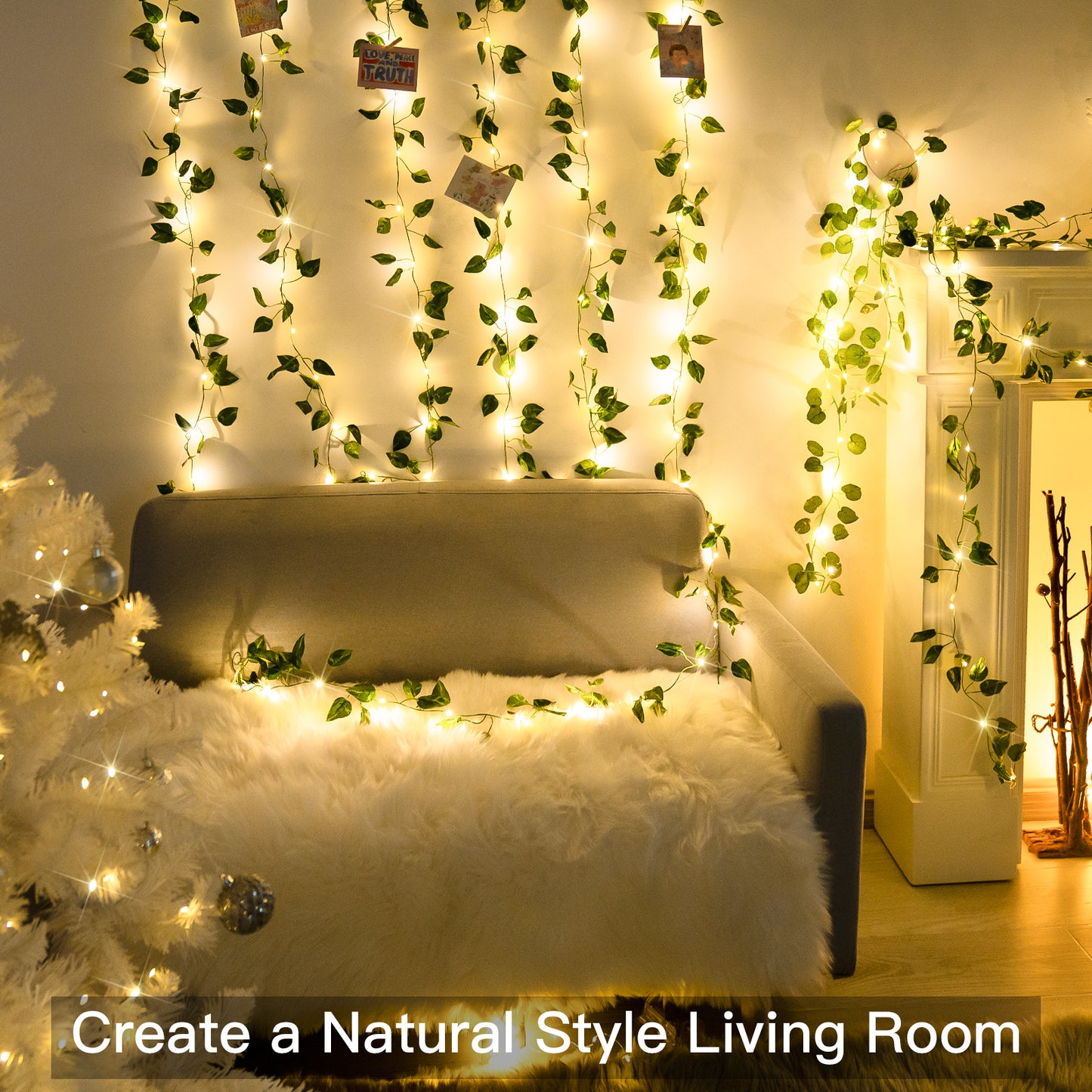 SUDDUS Vine Fairy Lights with Remote – Battery Operated Fairy Lights with Ivy & Pothos Leaves, 40 Warm White LEDs for Bedroom, Wall, Garden, Party, Wedding Decor
