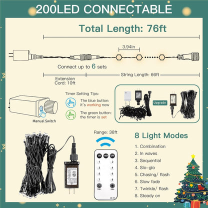 SUDDUS Diamond Lights Christmas Tree String Lights – 100/200/300 LED, Warm White, 8 Lighting Modes, Indoor Outdoor Twinkle Lights for Christmas Tree, Patio, Porch & Holiday Decor