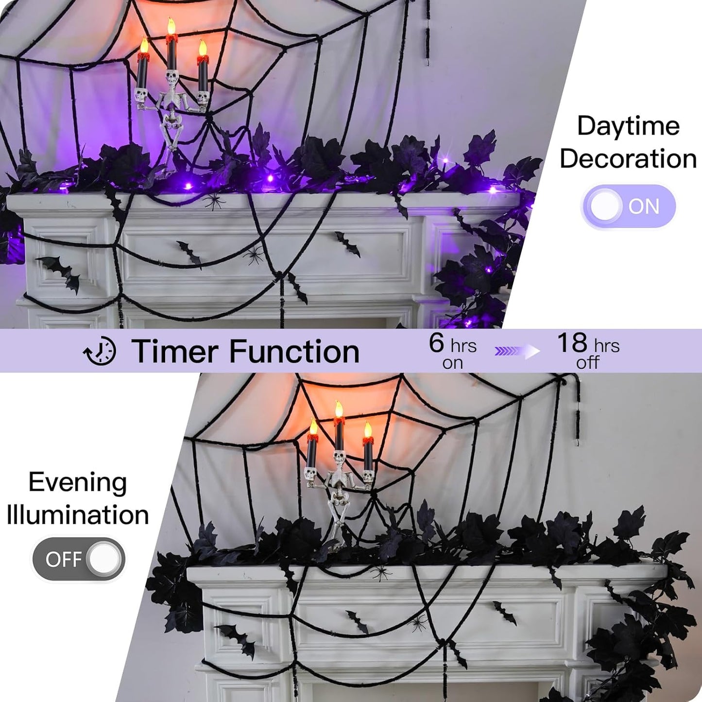 SUDDUS 20 LED Halloween Garland – Battery-Operated Black Maple Leaf String Lights (6.5 ft) with Timer, Waterproof Indoor/Outdoor Spooky Decor