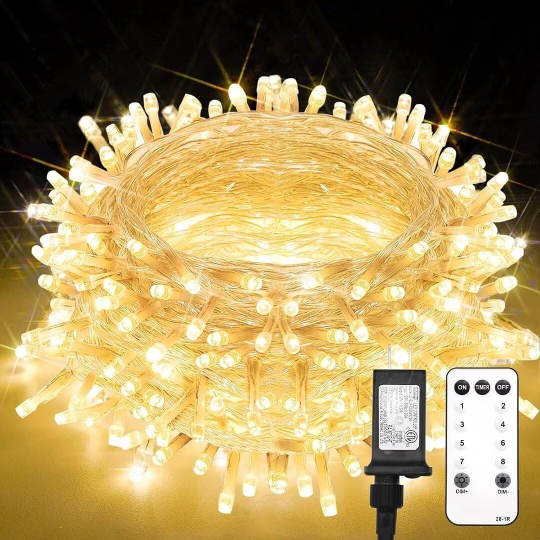 SUDDUS Indoor String Lights with Remote, Plug-in Warm White Fairy Lights with Timer & 8 Modes, Dimmable Waterproof Twinkle Lights for Bedroom, Tree, Patio, Garden, Party