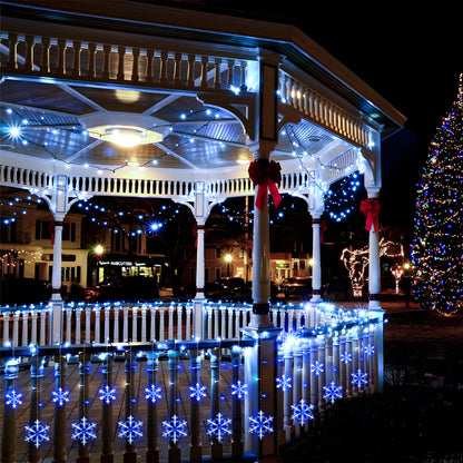 SUDDUS Snowflake Icicle String Lights – 168 LED / 10.7 ft Plug-in Hanging Drops with 14 Snowflake Drops, Connectable, White, Indoor/Outdoor Holiday Decor