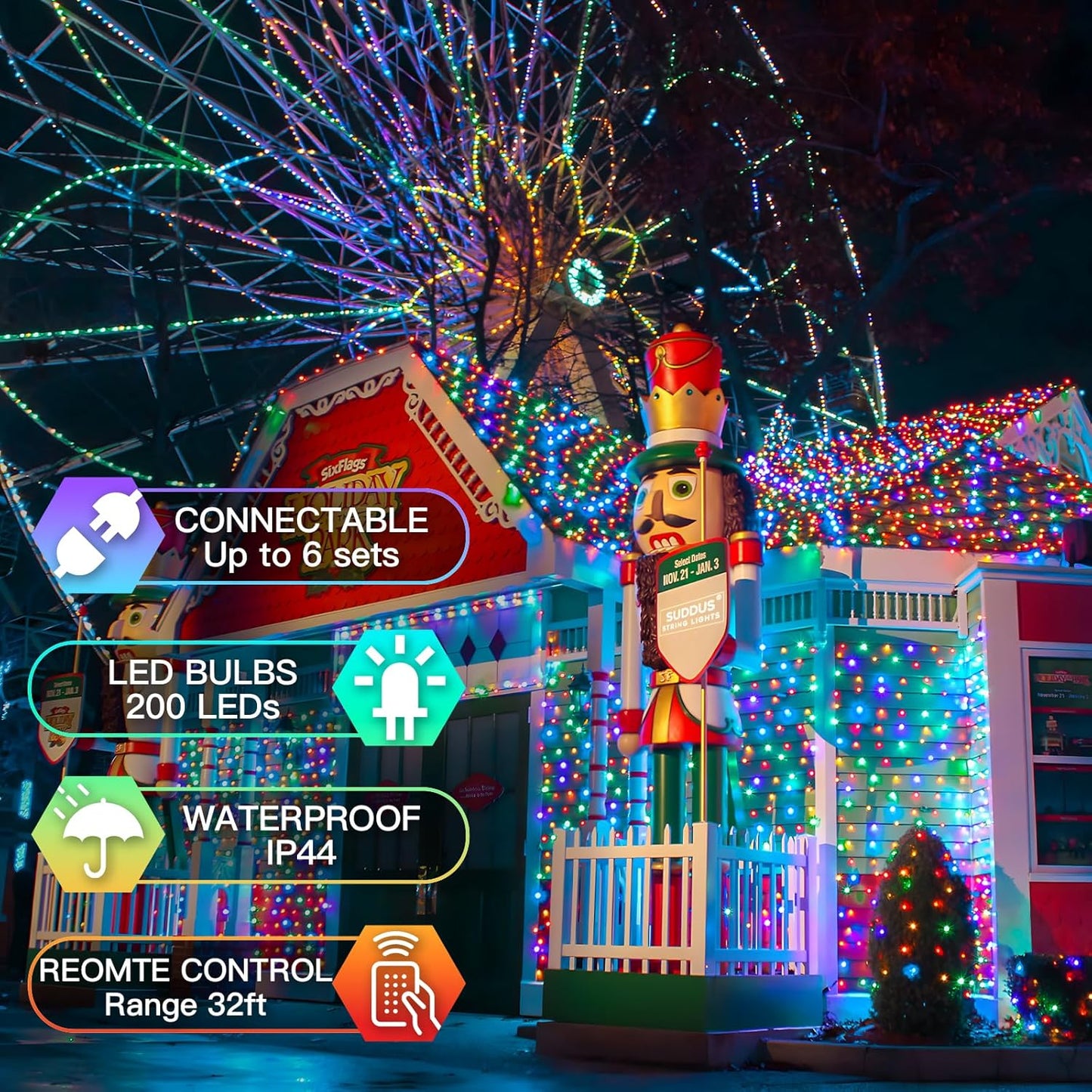 SUDDUS Multicolor Christmas Tree Lights – Plug-In LED String Lights with Remote & Timer, Available in  100 LED — 500 LED for Indoor & Outdoor Décor