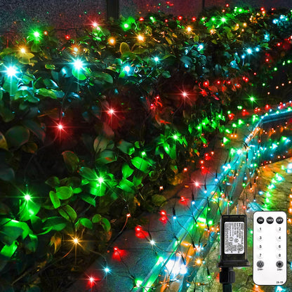 SUDDUS 360 LED Net Lights, 12x5ft Waterproof Mesh String Lights with Remote, Connectable Green Wire for Bushes, Shrubs, Trees, Fences, Outdoor Christmas Decor