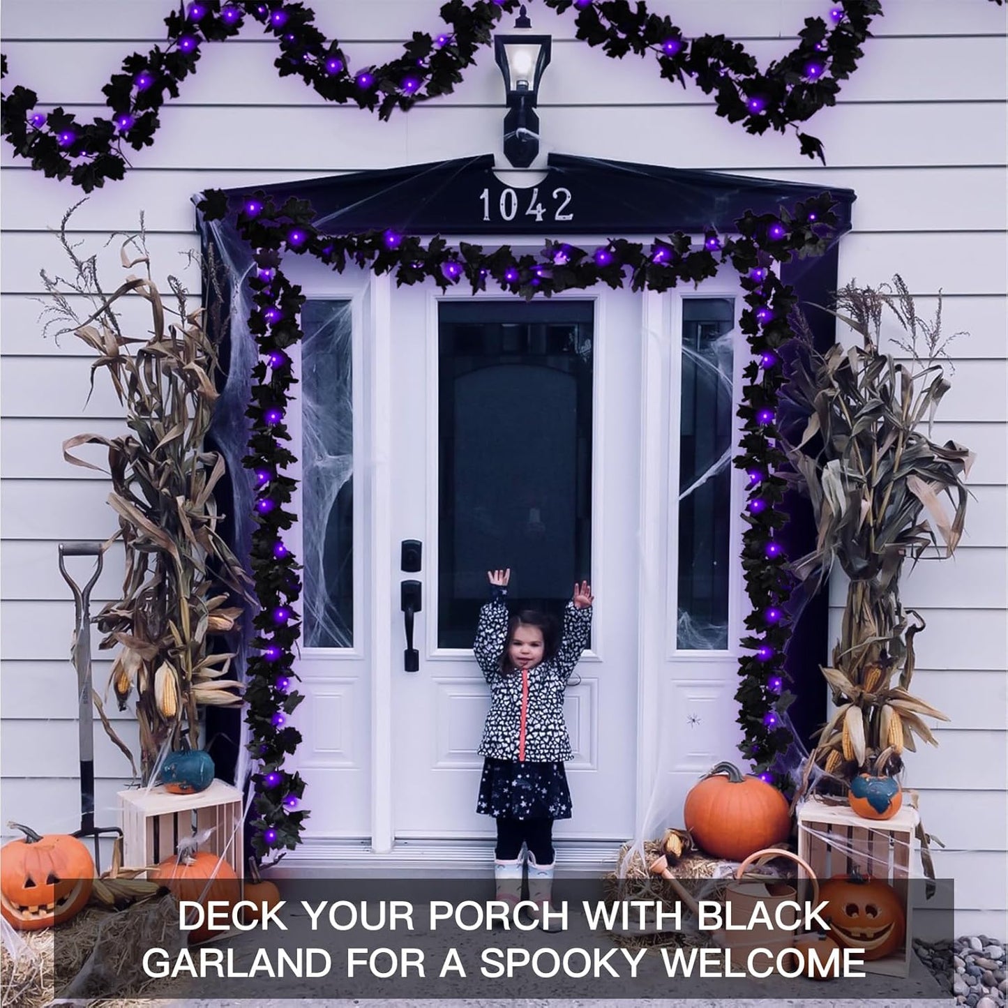 SUDDUS 20 LED Halloween Garland – Battery-Operated Black Maple Leaf String Lights (6.5 ft) with Timer, Waterproof Indoor/Outdoor Spooky Decor