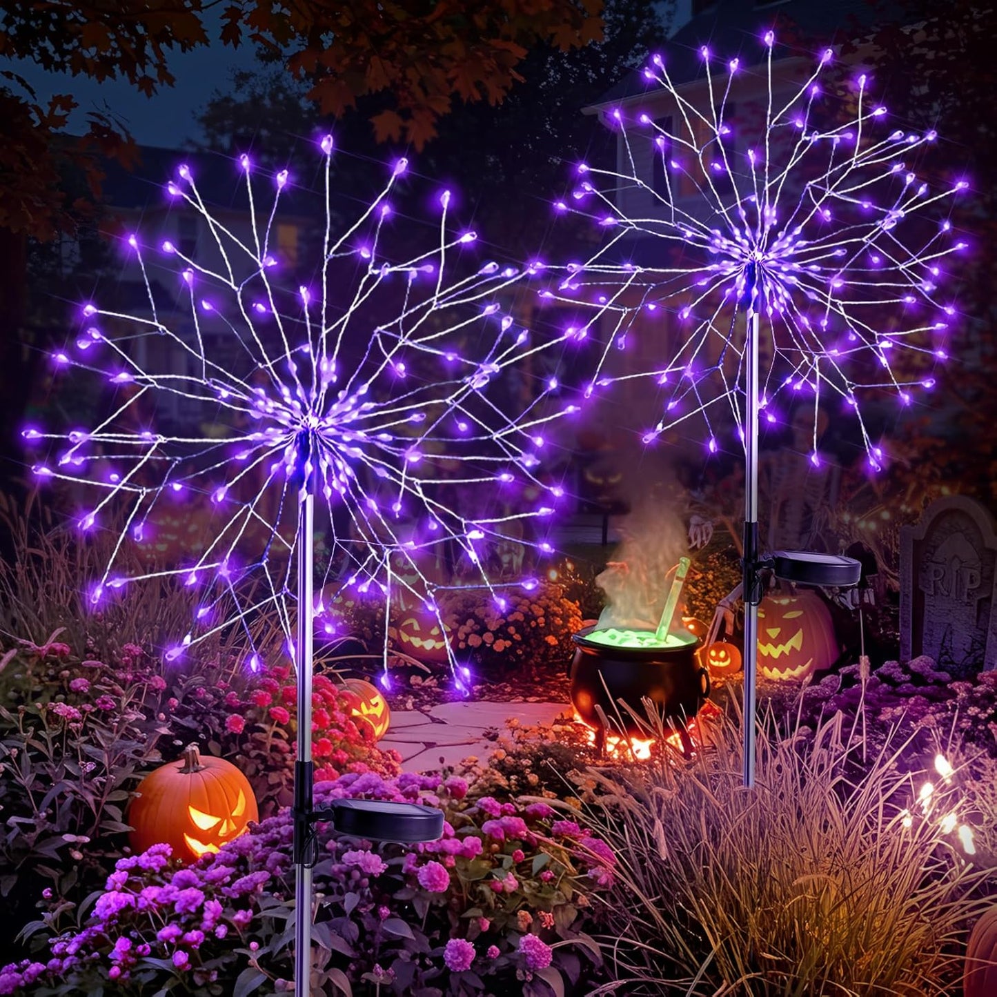 SUDDUS Solar Firework Garden Lights – 2 Pack 150 LED Outdoor Waterproof Fairy Lights for Yard, Pathway, Patio, Party & Holiday Decor