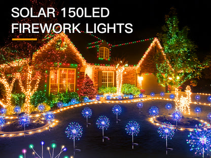 SUDDUS Solar Firework Garden Lights – 2 Pack 150 LED Outdoor Waterproof Fairy Lights for Yard, Pathway, Patio, Party & Holiday Decor