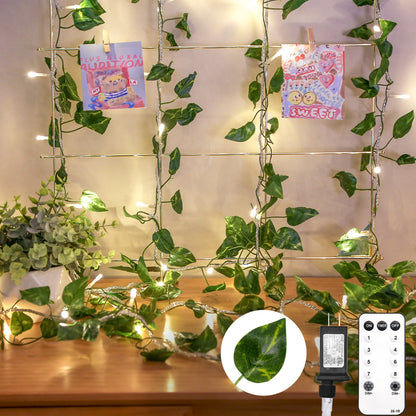 SUDDUS 33ft Plug-in Vine Fairy Lights with Remote, 100 LED Pothos & Ivy Leaf String Lights, Connectable Warm White Garland for Bedroom, Wall, Garden, Wedding & Party Decor