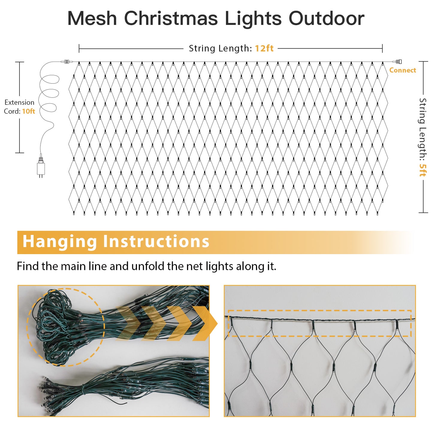 SUDDUS 360 LED Net Lights, 12x5ft Waterproof Mesh String Lights with Remote, Connectable Green Wire for Bushes, Shrubs, Trees, Fences, Outdoor Christmas Decor